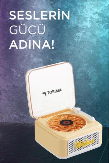 Torima D61 Sarı Mini Nostalji Plak Görünüm Dekor Waves Bluetooth Işıklı Müzik Çalar Saat Tf Kart Aux