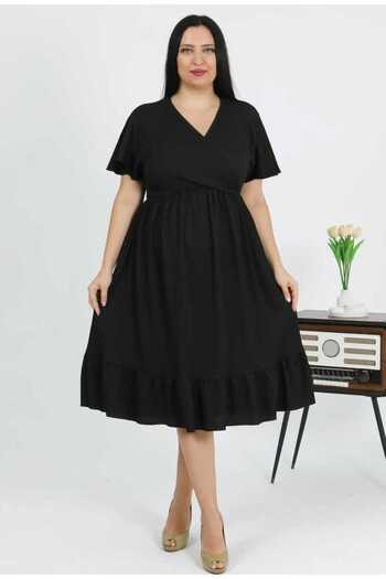 FOR ESRA BIG TREND Women's Plus Size Double Breasted Collar Underbust Elastic Skirt Ruffle Flounced Wrap Dress