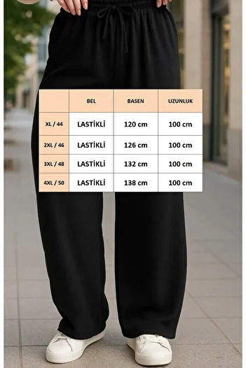 FOR ESRA BIG TREND Women's Plus Size Wide Leg Aerobin Trousers with Elastic Waist and Pockets