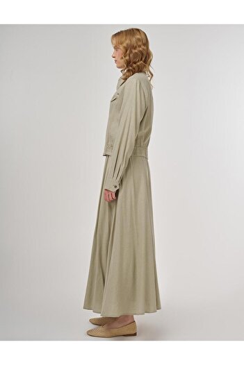 Kayra Linen Viscose Skirt Suit Mildew Green
