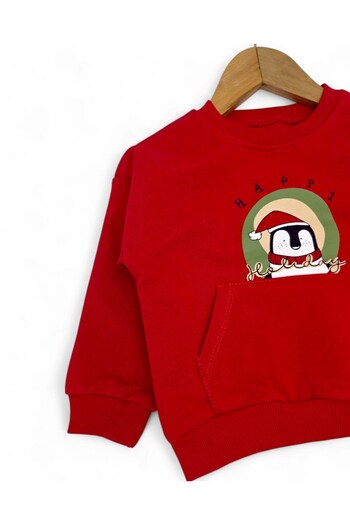 voyyo kids baby Boy's 3 Thread Unsharded Printed Red Sweatshirt and Blue Sweatpants Set for 2-3-4-5-6 Years Old