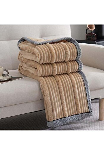 Comfy Luxurious Embossed Beige Textured Blanket King Size 200 x 230 Cm