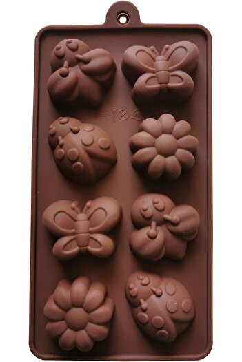 Generic 8-Cavity 3D Silicone Cake Mold – Insect & Flower Shapes