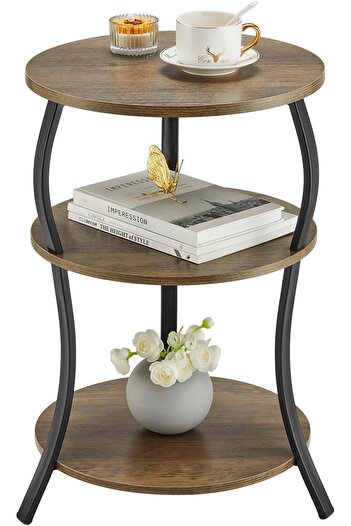 Türkiye Round Side Table, 3-Tier Waist Side Table with Storage Shelf, Living Room Side Table, 40x40x61cm Rou