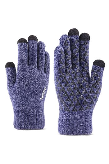 GERICOM Mănuși GERICOM compatibile cu ecranele tactile, mărime universală, material textil tricotat, lână, albastru-negru