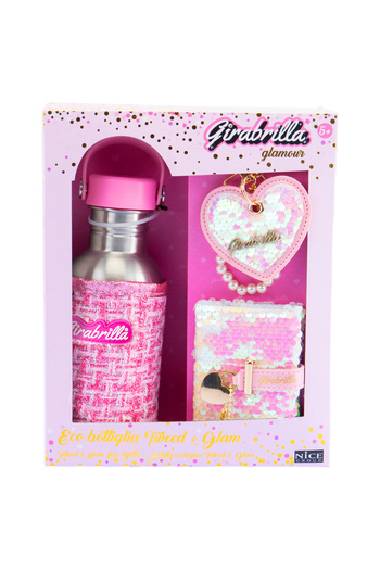 NİCE Tweed Girabrilla water bottle set – bottle with tweed cover, fashion keychain and mini journal with pa