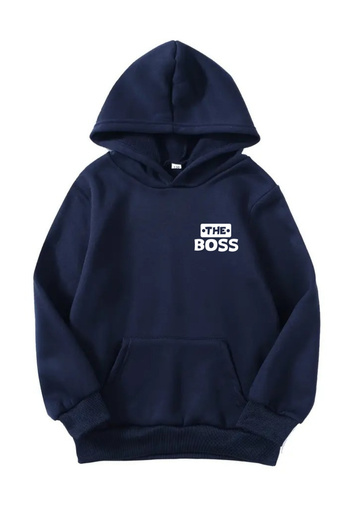 Sweetline Unisex Oversize Hooded Winter the Bos Printed Hooded Sweatshirt - Navy Blue
