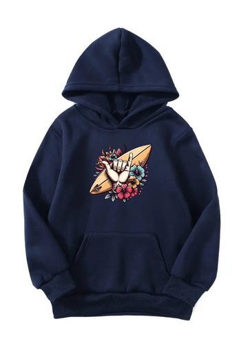 Sweetline Unisex Oversize Hooded Winter Surfboard Printed Hooded Sweatshirt - Navy Blue