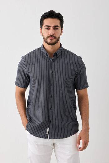 Yardalı Men's Short Sleeve Striped Shirt - Stretchy, Comfortable, Non-Pulling Fabric Flex