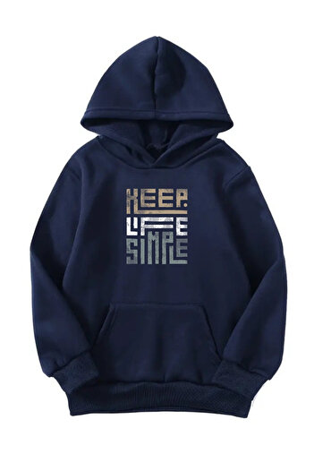 Sweetline Unisex Oversize Hooded Winter Palm Minimal Printed Hooded Sweatshirt - Navy Blue