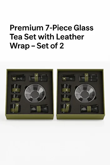 TSUMAB Premium 7-Piece Glass Tea Set with Leather Wrap – Set of 2