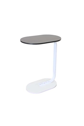 Family Ship Wooden Service Table Oval with Metal Base – Black and White