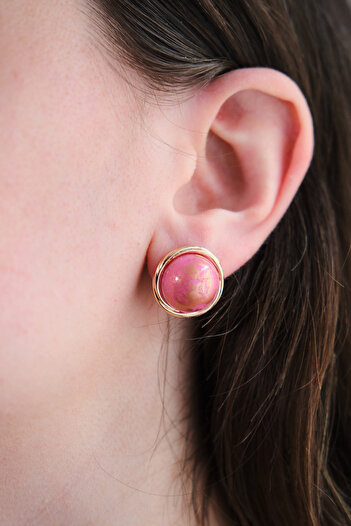 AURRARİ Vintage Pink Stone Round Earrings