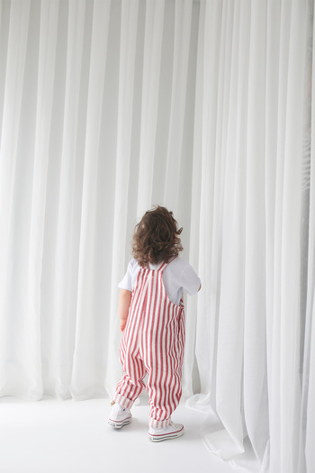 Catz Kids Boy's Red Striped Cotton Linen Strap Jumpsuit