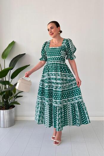 MaziButik Clover Poplin Dress Green