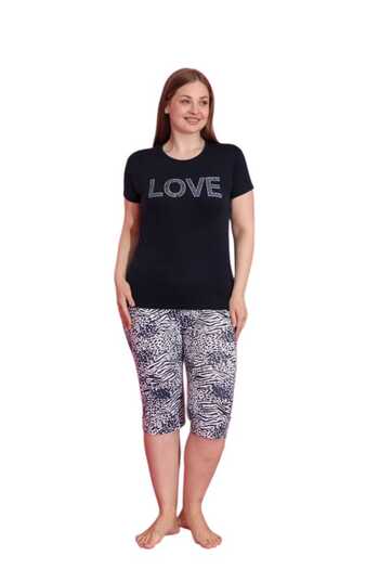 Emir Store Large Size Women's Pajama Set with Short Sleeve Capri. Xl,2Xl,3Xl Battal Size. # Bigsize Casual Cut
