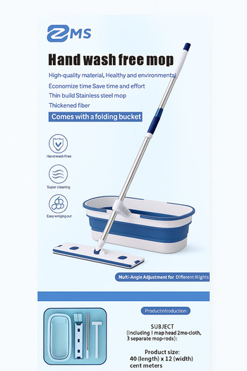 ZMS Actual Mop with Cloth and Foldable Bucket