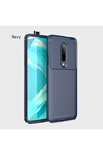 Bibilel Case compatible with OnePlus 7T Pro, silicone material with carbon inserts, Dark blue