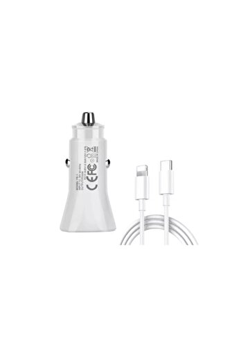 OEM Încărcător auto 20 W, adaptor și cablu USB-C la Lightning, 1 m, alb
