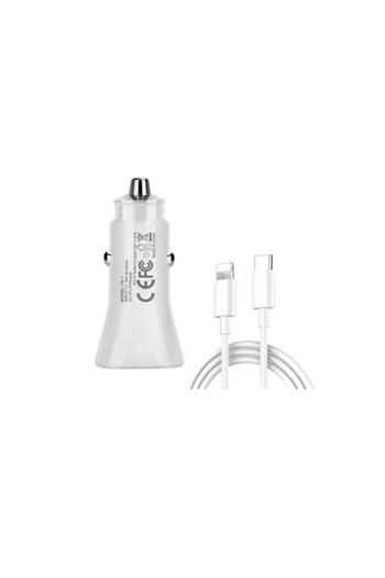 OEM Încărcător auto 20 W, adaptor și cablu USB-C la Lightning, 1 m, alb
