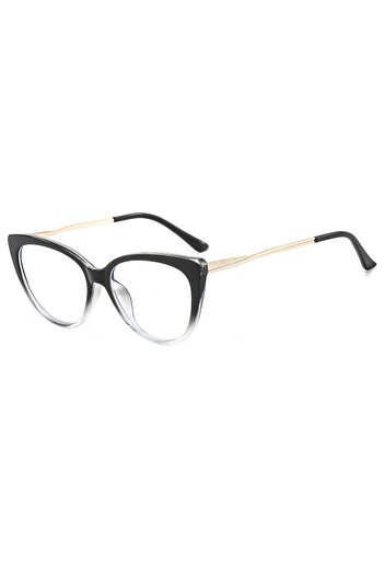GERICOM Ochelari cu lentile transparente și protecție împotriva luminii albastre, antireflexie, metalici, lentile tip ochi de pisică, negri/transparenti