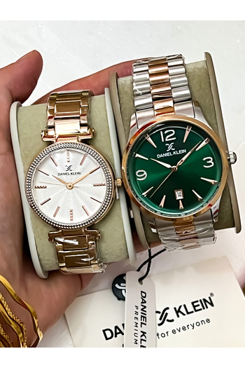 Daniel Klein Original 2 Years Warranty Steel Case Steel Cord Stainless Steel Darkening Lover's Couple Watch