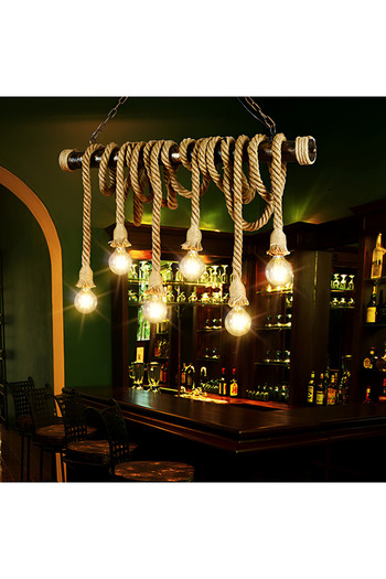 Alista Home Vintage Pendant Lamp with Rope PEDRO, 6 x E27 Dark Wood