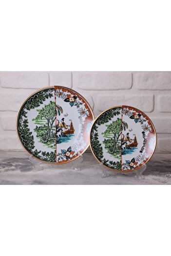 RiverWorld River World 12 Piece 6 Person Porcelain Cake and Serving Plate Set Hyb 6 Series