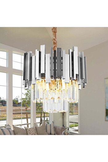 ALC-Shop BLOIS Nobile Crystal Chandelier 5xE14, Diameter 40cm, Silver, Adjustable Height