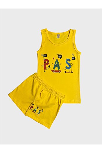 elmas kids Boy's Cotton Yellow Skateboard Patterned Tank Top Boxer Set