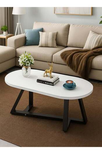 Taimi Wooden Coffee Table with Metal Legs, Modern Design Center Table for Living Room 100x50x42cm - White