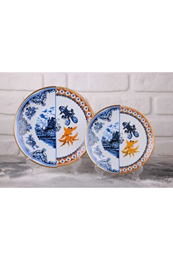 RiverWorld River World 12 Piece 6 Person Porcelain Cake and Serving Plate Set Hyb 1 Series