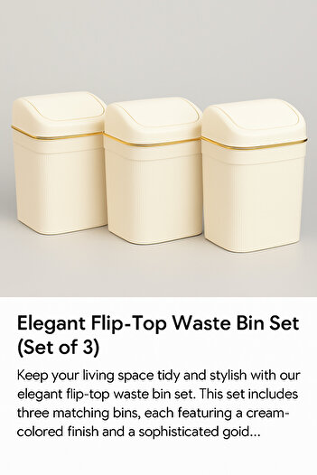 TSUMAB Elegant Cream Waste Bin with Gold Trim – 10L (Set of 3 same size)