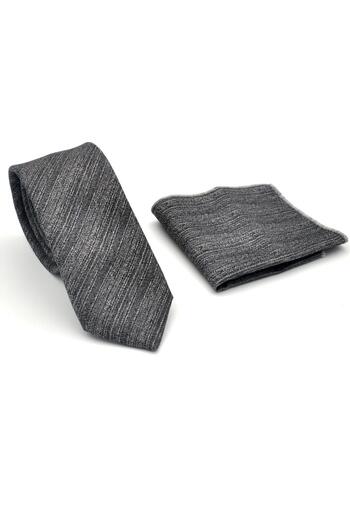 Gaffy Gray Gray Smoked Woven Fabric Slim Fit Tie with Patterned Smoked Fabric // Sdk-2501-3