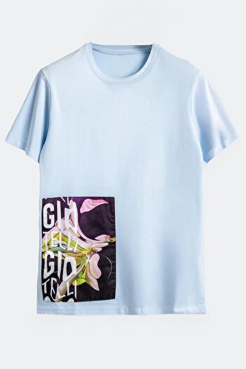 Sabri Özel Oversized Printed bicycle collar men's t-shirt light blue
