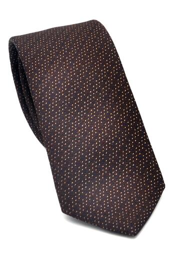 Gaffy Beige Gray Patterned Brown Woven Fabric Slim Fit Tie with Handkerchief // Sdk-2504-4