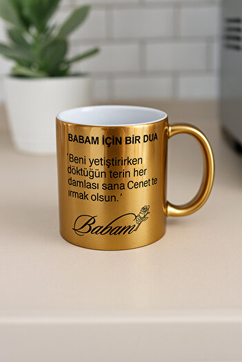 çokaş Pack of 3 Gold Color Coffee Mug Cups with Text Printed