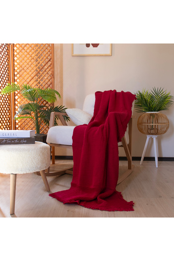Püskül Tekstil Luxury Muslin Throw Blanket Wide 135X170Cm-100% Cotton Soft Quality Muslin Sofa Cover & Shawl