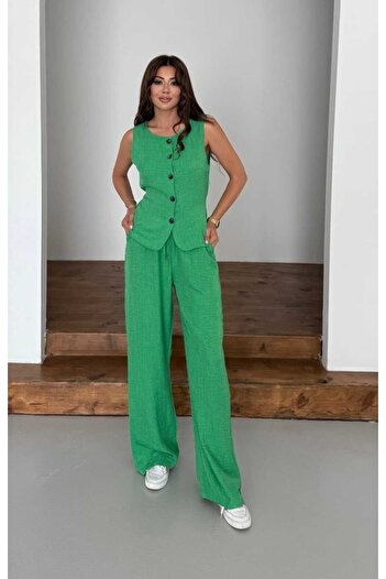 mor butik MOR BUTIK FEMEII SET FĂRĂ MÂNĂ DETALIE BUTON VERDE IARTE OLIVE01001