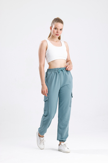 Green Hill Water Green Sweatpants with Cargo Pockets and Elastic Waist