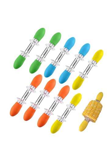 Generic 18 Pcs/9 Pairs Corn Holders, Stainless Steel Corn Cob Holders with Silicone Handle & Convenient But