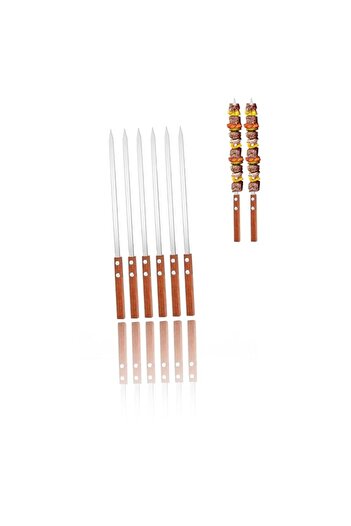 Generic 19 Inch Turkish BBQ Skewers Set - 6 Pcs Stainless Steel Kebab Skewers with Wooden Handles for Authe