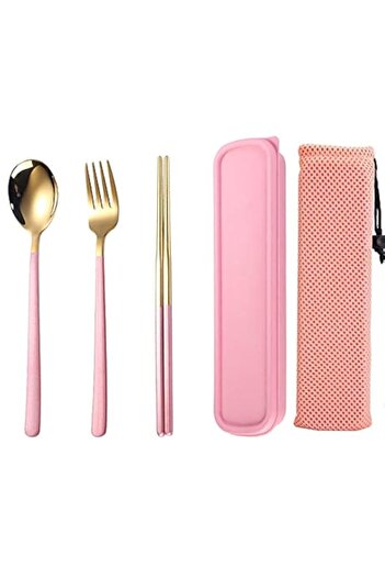 Generic SYOSI Travel Cutlery Set, Stainless Steel Cutlery Set Portable Camp Reusable Flatware Pinkware,Incl