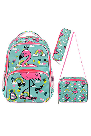 Chocuk Licensed Flamingo Set of 3 Primary School Bag, Thermal Lunchbox and Pencil Case Set