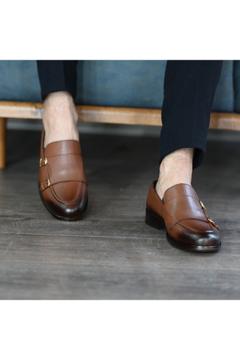 Savira Genuine Leather, Buckle Flat Model, 4 Seasons, Inner Outer Leather Men's Shoes Ty770Hg