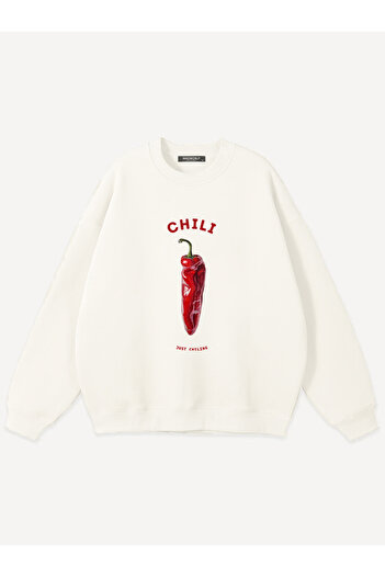 Mad&Calf Unisex Chili Printed Crew Neck Oversize Sweatshirt