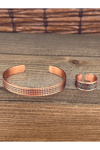 Rupen Kraft Adjustable Measure Pure Copper Bracelet Ring Set Copper Bracelet Copper Ring Set