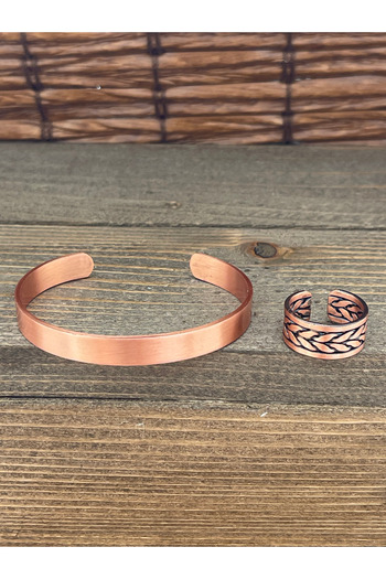 Rupen Kraft Adjustable Measure Pure Copper Bracelet Ring Set Copper Bracelet Copper Ring Set