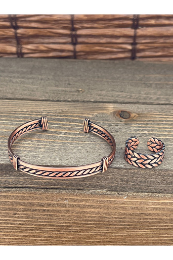Rupen Kraft Adjustable Measure Pure Copper Bracelet Ring Set Copper Bracelet Copper Ring Set