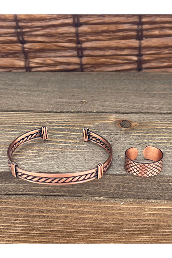 Rupen Kraft Adjustable Measure Pure Copper Bracelet Ring Set Copper Bracelet Copper Ring Set